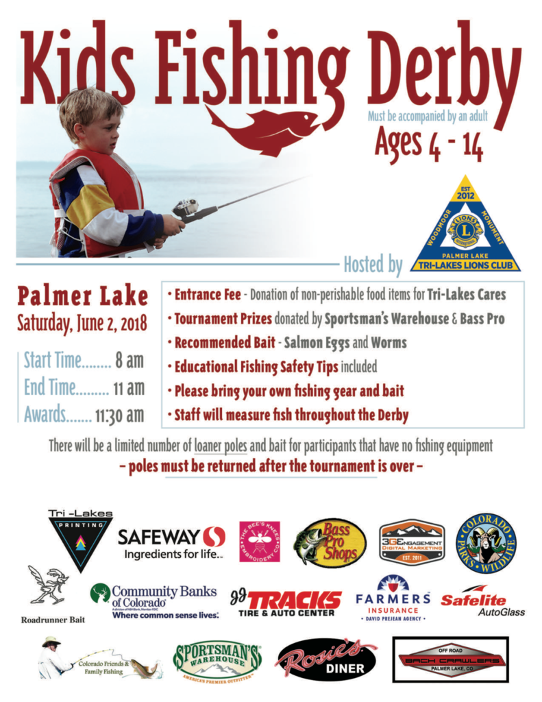 Tri-Lakes Lions Club 2018 Fishing Derby Flyer - Tri-Lake Lions Club